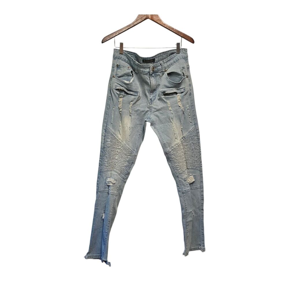 M. SOCIETY Jeans Motto Light Wash Distressed 34x32 Politically Incorrect